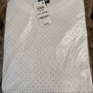 INC International Concepts White Embellished Short Sleeve Tee